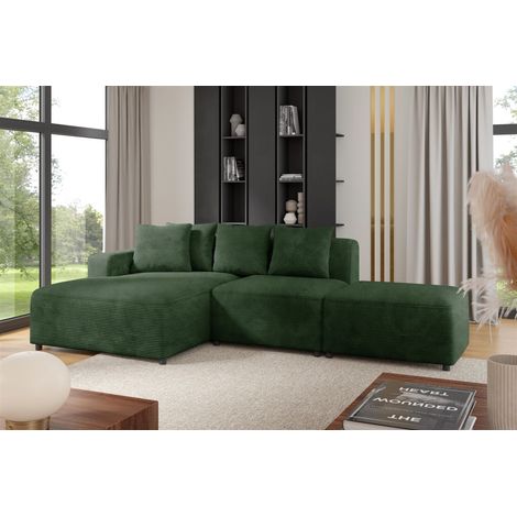 Ecksofa Designersofa MEGAN XS inkl. Hocker Stoff Poso Dunkelgrün Ottomane Links (1/3)