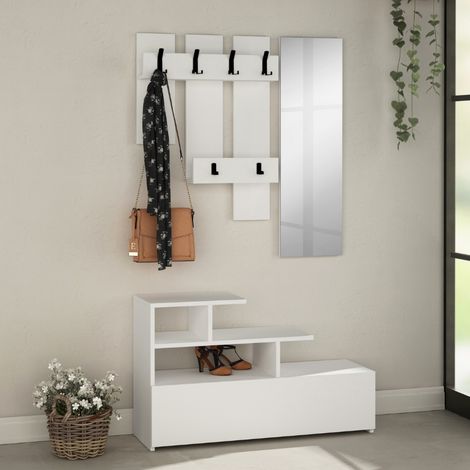 Mobile da ingresso effetto legno con appendiabiti, contenitore e specchio MESTY
