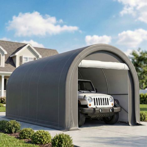 Garaje Exterior para Coche 3x5 m Impermeable con Tejido PE Resistente Marco de Acero Galvanizado UPF30+ Gris (1/5)