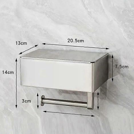 Porte-papier toilette avec boîte à lingettes humides en acier inoxydable - Avec étagère - Fixation murale - Papier toilette - Pour salle de bain (1/5)