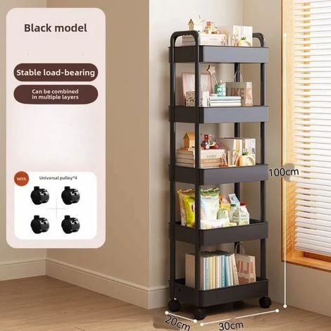 (noir-5-niveaux-A) Chariot de rangement à étagère ouverte, organisateur multifonctionnel, présentoir à livres, rangement pour collations, cuisine, chambre, salon, décoration intérieure (1/5)