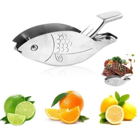 HONORNIC - Presse-agrume manuel,Presse-fruits en Inox,Presse Citron en forme de poisson,Extracteur de jus,pour Tranches de citrons,steak,bar