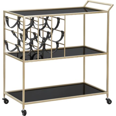 Carrello portavivande Black String in ferro dorato e vetro nero