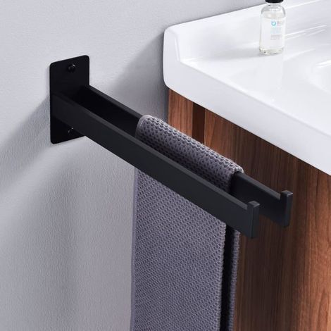 HONORNIC - Porte-serviettes en acier inoxydable brossé noir 304 porte-serviettes de salle de bain double pôle pendentif (1/5)