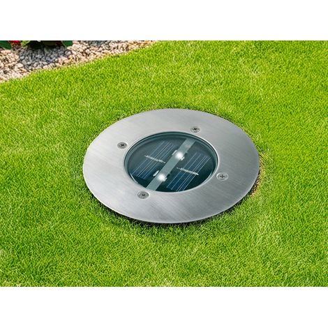 Solar LED Bodeneinbaustrahler CARLO für Außen, Edelstahl rund Ø14cm IP67