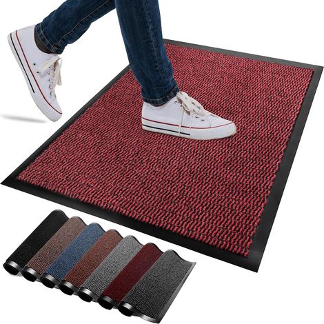 Paillasson lavable pour intérieur et extérieur, antidérapant et résistant, en caoutchouc très absorbant, parfait pour la cuisine, la maison et l'hôtel (rouge, 60 x 120 cm) (1/5)