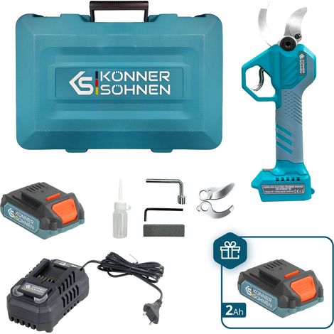 Cesoie da Potatura a Batteria Könner & Söhnen KS CPS20V-40 CASE PLUS: Taglio 40mm, Motore Brushless, Sensore di Sicurezza, 2 Batterie 2Ah e Valigetta (1/5)