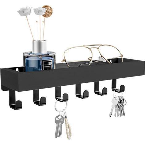 Porte-clés en bois - Étagère murale - Porte-clés - Petit porte-clés - Porte-clés - Étagères multiples - Organisateur de chambre - Bois - Noir (1/5)