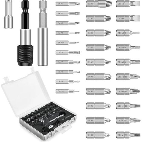 33 Pieces Damaged Screw Extractors, Screw Extractor Kit with Polishing Tips, Diameter 2-12mm, Hardness 64-65 HRC, for Damaged Bolts or Screws (1/5)