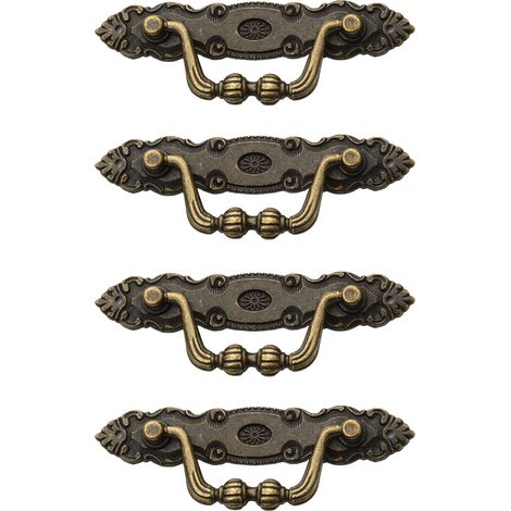 Set aus 4 klassischen Vintage-Schubladengriffen aus Zinklegierung in Bronzeoptik mit 8 M2-Schrauben für Möbel