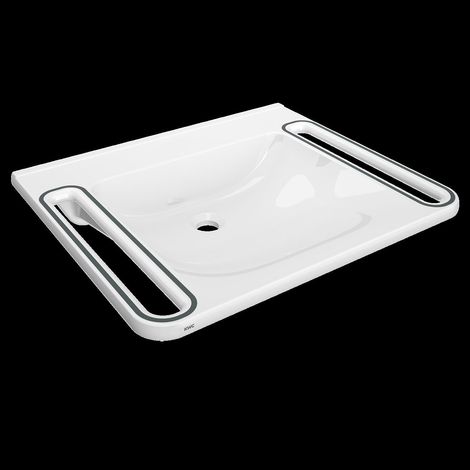 KWC Einzelwaschtisch, MEDCARE, MIRANIT, 650x150x550 mm, Weiß/grau, Griff (1/2)