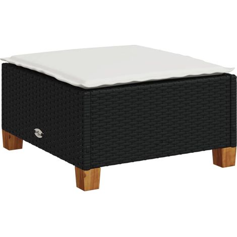 Tabouret de jardin, Pouf de jardin,Repose-pied et coussin noir 63,5x56x32 cm résine tressée CFW83679 (1/5)