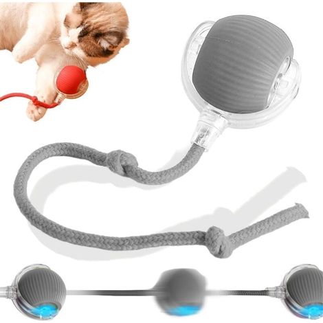Interaktives Katzenspielzeug, Katzenball, interaktives Katzenspielzeug, 360 Grad drehbares Katzenspielzeug, mit LED-Licht, mit Seil, wiederaufladbar über USB