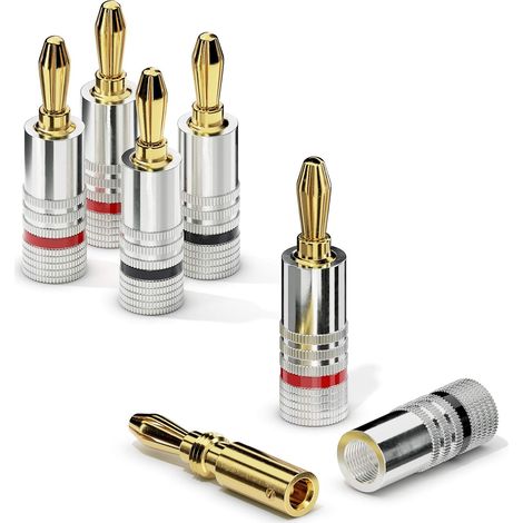 Lot De 4 Fiches Bananes, Plaqué Or 24 Carats, Câble 6 Mm², Code Couleur, Système Hifi