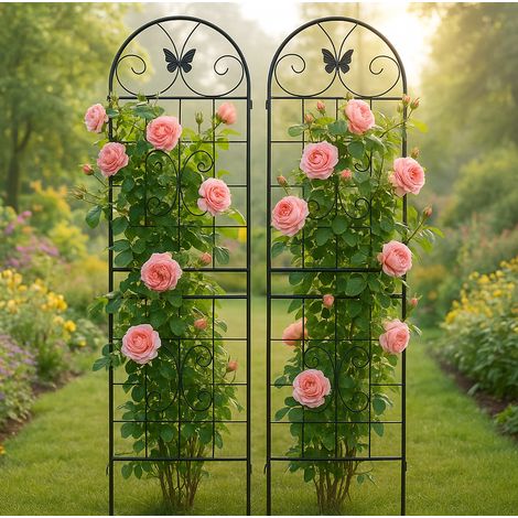 Griglia da giardino 104.0x56.7x7.5 cm, set da 2 modulare per rampicanti, metallo verniciato a polvere, nero (1/5)