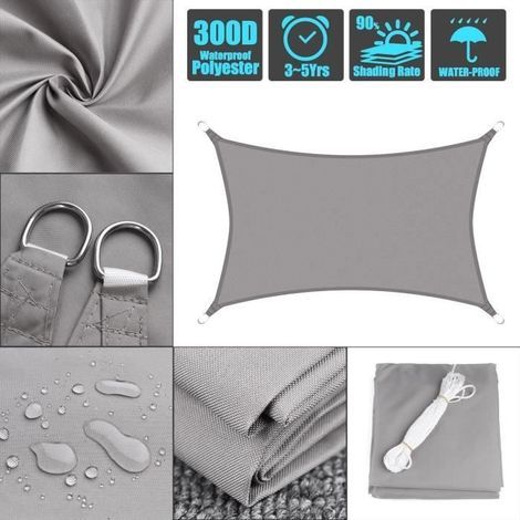 (gris)Voile Ombrage - - Rectangulaire - Imperméable 98% - 3x4m - Anti UV 90% (1/4)