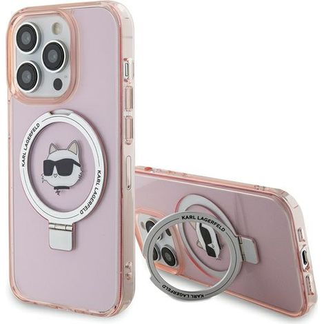 Karl Lagerfeld KLHMP15LHMRSCHP iPhone 15 Pro 6.1 rosa/rosa estuche rígido Soporte de anillo Choupette Head MagSafe (1/5)