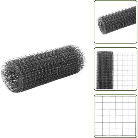 The Living Store Grillage acier avec revêtement en PVC 25x0,5 m gris - Clôture - Grillage - Clôture Rigide - Protection Jardin - Volière