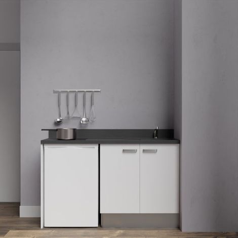 Kochnischen K17L - 140 cm a weiß - Nero - Spüle rechts