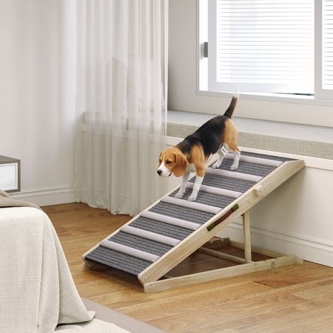 Rampe pliable pour chien à hauteur réglable (35-50 cm), rampe en bois pour animaux de compagnie avec tapis antidérapant (1/5)
