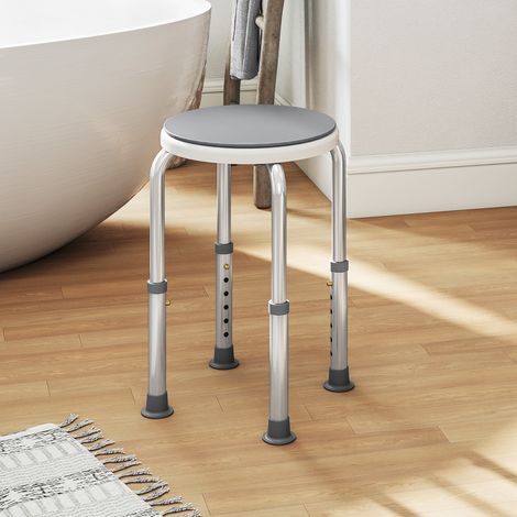 Sgabello da doccia, sedile antiscivolo per doccia, sgabello da bagno regolabile in altezza, girevole a 360°, in alluminio