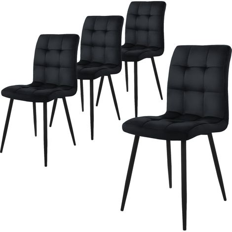 ML-Design Esszimmerstühle 4er Set, Schwarz, Küchenstuhl mit Samtbezug, Wohnzimmerstuhl mit Rückenlehne, Polsterstuhl mit Metallbeinen, Ergonomischer Stuhl für Esstisch, Esszimmerstuhl Küchenstühle