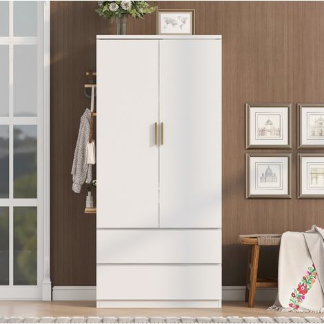 Armario ropero 70 x 50 x 170 cm de MDF blanco con 2 cajones - CHICFURN (1/5)