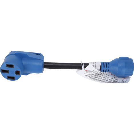 Câble adaptateur secteur pour camping-car, 30 A vers 50 A, 4 conducteurs, 125 V, 10/3 AWG, bleu, pour la charge des véhicules. (1/5)