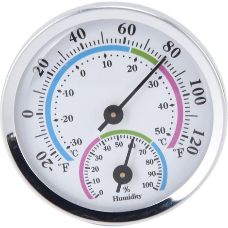 Thermomètre d'intérieur avec hygromètre, mini thermomètre-hygromètre 2 en 1, structure compacte, échelle transparente, couleur argentée, pour Greenh (1/5)