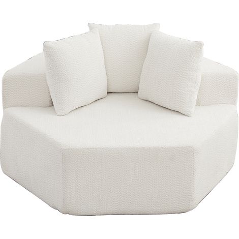 Poltrona modulare esagonale singola in ciniglia beige con 3 cuscini (1/5)
