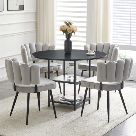 Ensemble table et chaises de salle à manger rondes 107 cm pour 4 personnes, avec double rangement, style industriel, idéal petit appartement - CHICFURN (1/5)