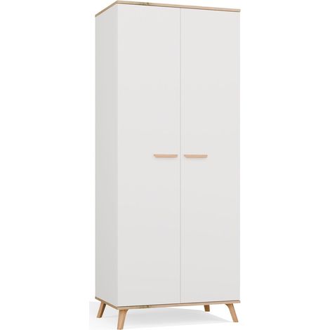 OLYMPO 2D - Armario, 2 puertas, 7 estantes - 80x195x50 cm - BLANCO / ROBLE ARTISAN (1/5)