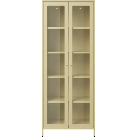 Mase Storage Cabinet - Steel/Glass - L35 x W70 x H180 cm - Beige - Flat Packed