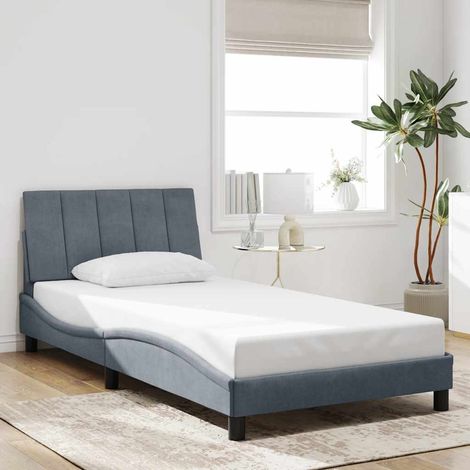 Cadre de lit Hanko 100x200 cm avec tête de lit en velours gris foncé sans matelas (1/4)