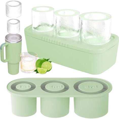 Stanley Cup Ice Mold, Bacs à Glaçons à 3 Cylindres Creux, Bac à Glaçons en Silicone pour Tasse Stanley, Bac à Glaçons en Silicone avec Couvercle, Accessoires pour Glaçons de 20-40 oz-Vert (1/5)
