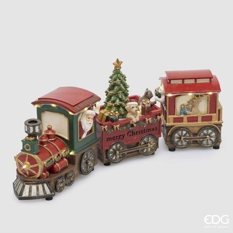 EDG Enzo De Gasperi Treno Babbo Natale con Musica e LED H15x37 cm – Decorazione Natalizia Luminosa