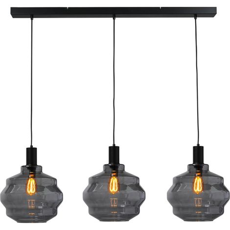 Lampe suspendue 3 lumières - noire - Porto avec verres à fumée Ball - Ø 30cm - 2711-05-05-100-3-4 (1/3)