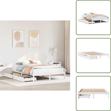 Letto con ruote - vidaXL Letto senza Materasso Bianco 160x200 cm Legno Massello di Pino - Letto in legno