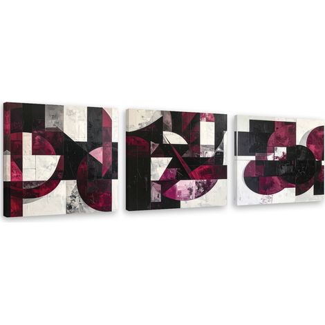 Set de tableaux sur toile  Abstraction géométrique bordeaux 3 x 20x20