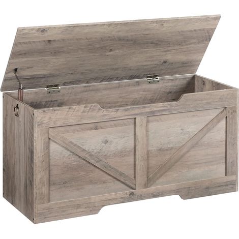 Truhen, Sitzbank mit Stauraum, Spielzeugkiste mit Deckel, Truhenbank, aufbewahrungsbox, 2 Ringen, 100cm, Robust, Stabil, für Kinder, Flur, Wohnzimmer, HOOBRO EBG771CW01