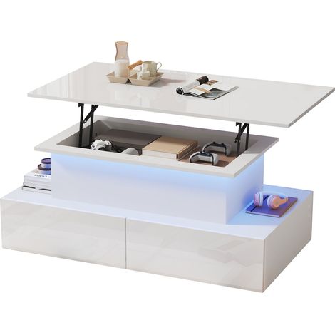 Schwarzer Couchtisch in Cloud-Form aus MDF mit 16-farbiger LED-Beleuchtung & Schublade – Moderner Wohnzimmertisch, mit Stauraum (1/5)