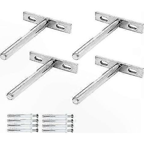 Set mit 4 unsichtbaren T-förmigen Halterungen für schwebende Wandregale, verdeckte Stahlbefestigungen für Holz, unsichtbare Dübel zur Regalmontage (DIY), robustes Zubehör für die Holzbearbeitung (1/5)