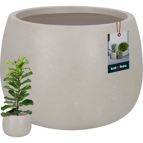 KOTARBAU® Pot de Fleur Interieur, Cache Pot Plante Ø 33 cm, Fibreclay, Pot pour Orchidées, Pot de Fleurs, Bac à Plantes, Aspect Béton, Beige (1/5)