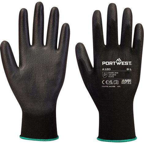 Schwarze PU-Beschichtete Handschuhe S - Größe 7 (1/2)