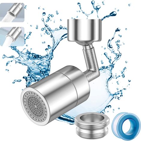 Vinabo Rubinetto universale con filtro a spruzzo, girevole a 720°, adattatore per rubinetto a spruzzo, rubinetto con filettatura interna da 22 mm e filettatura esterna da 24 mm, colore argento (1/4)
