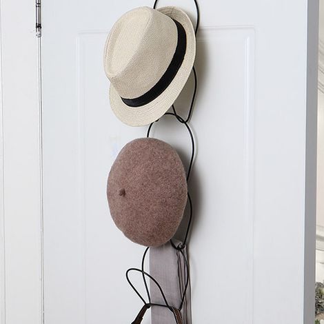 Lot de 5 crochets multifonctionnels en fer pour chapeaux, support de rangement sans perçage pour sacs et vêtements, cintre multi-niveaux pour vêtements et chapeaux, blanc (1/5)