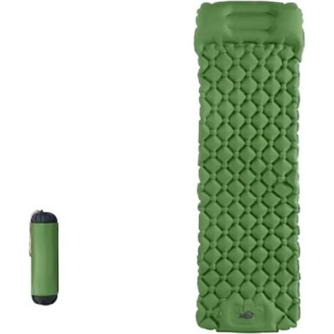 Matelas gonflable de camping double avec oreiller – Matelas de couchage gonflable pour extérieur – Imperméable et portable (vert, une personne)