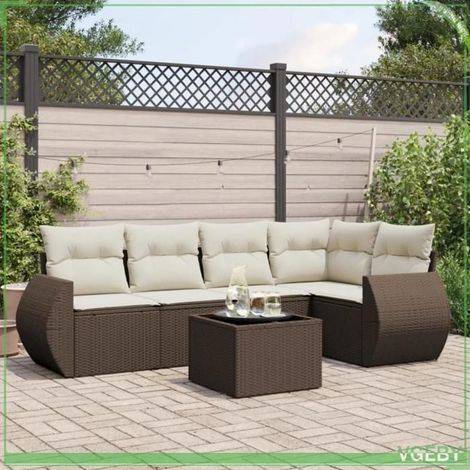 Salon de jardin - 3253680 - Résine tressée marron - 6 pièces avec coussins - Rangement étanche (1/3)