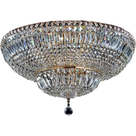 Basfor Plafonnier semi-encastré doré antique et cristal, 16 lumières, E14 (1/2)