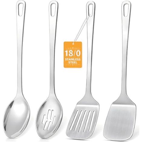 Ensemble de 4 ustensiles de cuisine, acier inoxydable, professionnel, argent (1/5)